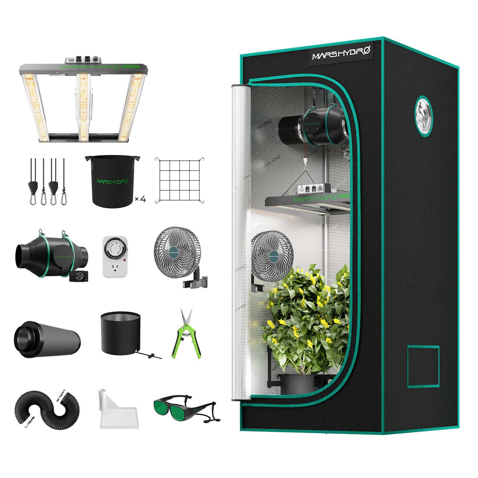 MarsHydro Growbox Komplettset mit LED-Lampe, Zelt und Belüftung – sofort startklar für den Indoor-Anbau