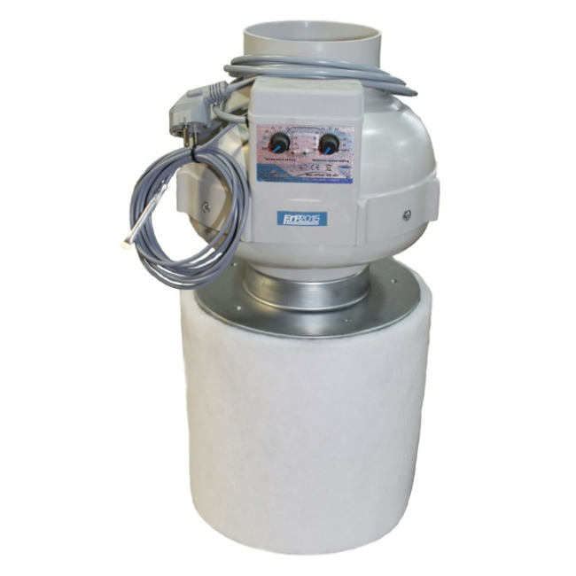 Primaklima Kombo-Kit, PK Rohrventilator 125, temperaturgesteuert, 420 m³/h, PK-Carbon-Aktivkohlefilter