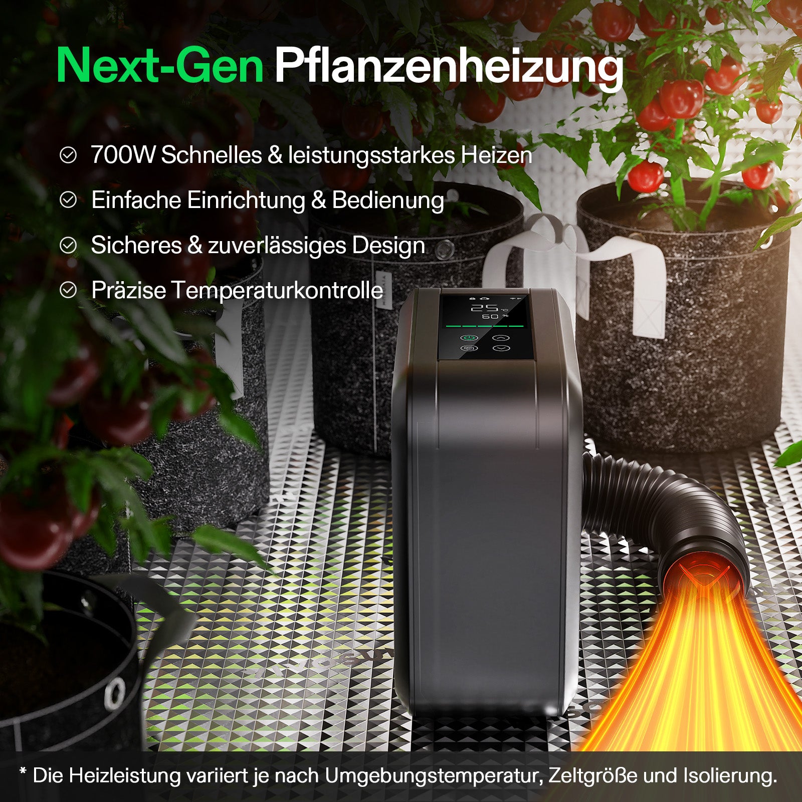 VIVOSUN AeroFlux Smart Growzelt-Heizung – 700 W PTC-Heizung mit VPD-Steuerung
