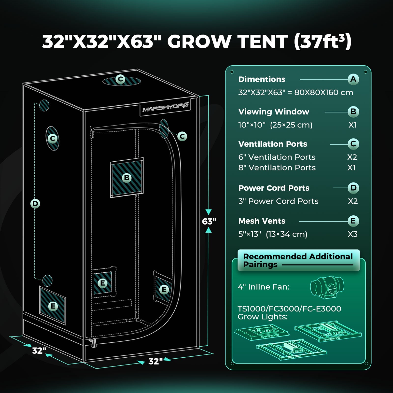 Mars Hydro TS 1000 Growbox Komplettset mit 80×80 cm Zelt & 150W LED für 1–3 Pflanzen