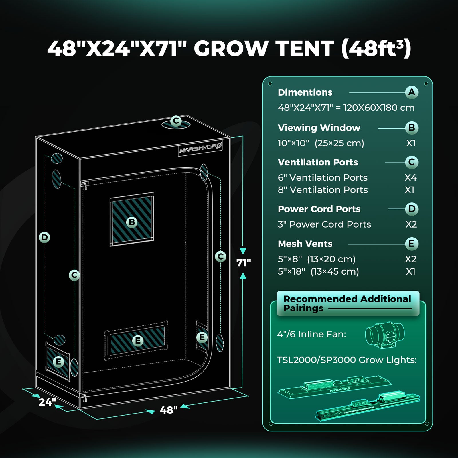 Mars Hydro FC4000 EVO Growbox Komplettset mit 120×60 cm Zelt & Smart Abluftsystem