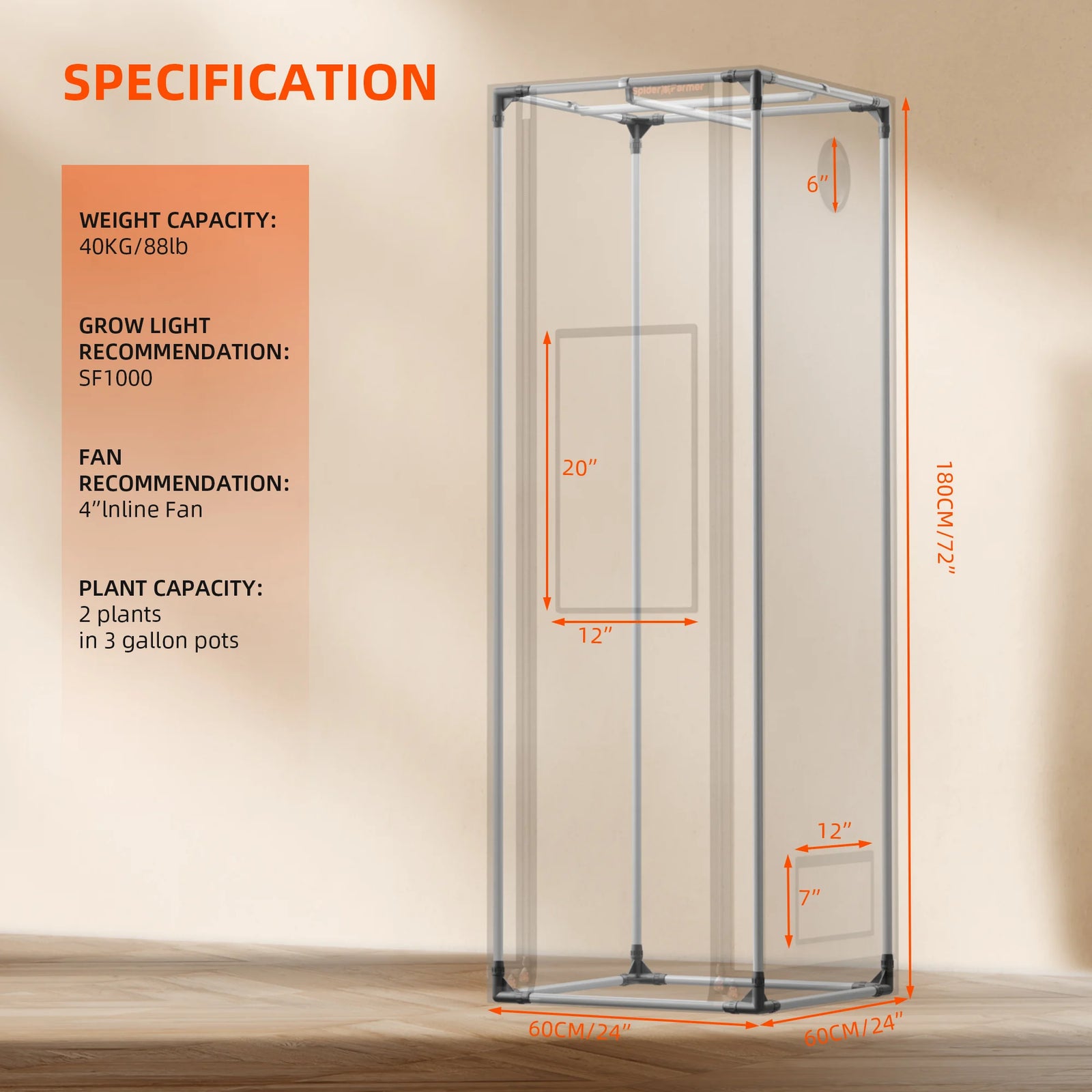 lichtdichtes zelt Spider Farmer Pro Growzelt 60×60×180 cm – Kompakt & Lichtdicht (2000D) – WonderGrow Hamburg