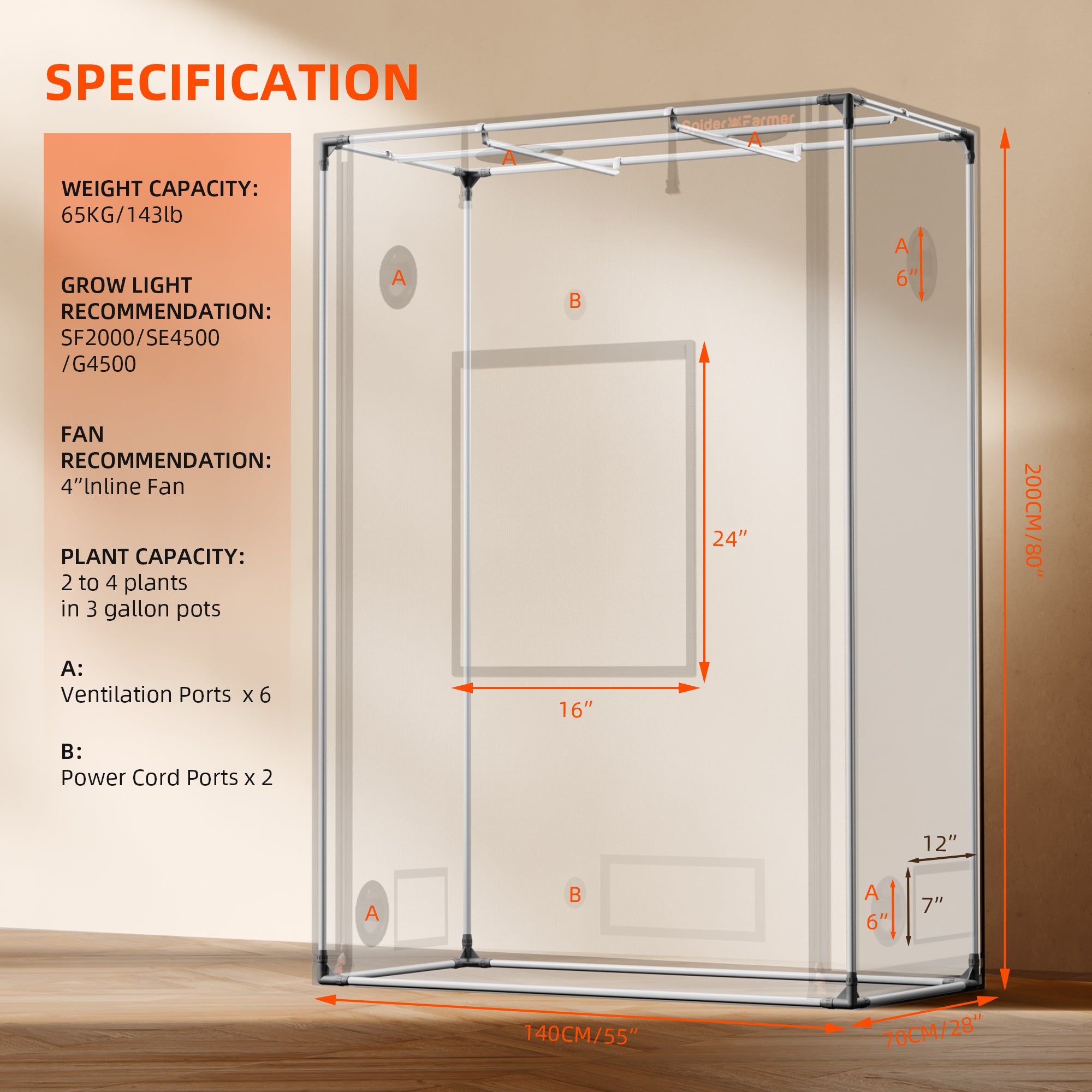 Spider Farmer SF2000 Growbox Komplettset 140x70x200 cm mit GGS Controller