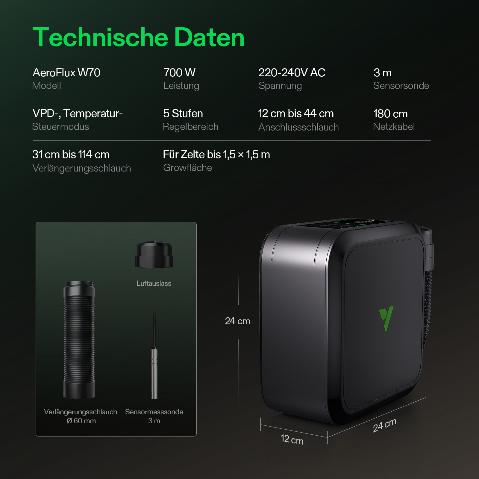 VIVOSUN AeroFlux Smart Growzelt-Heizung – 700 W PTC-Heizung mit VPD-Steuerung
