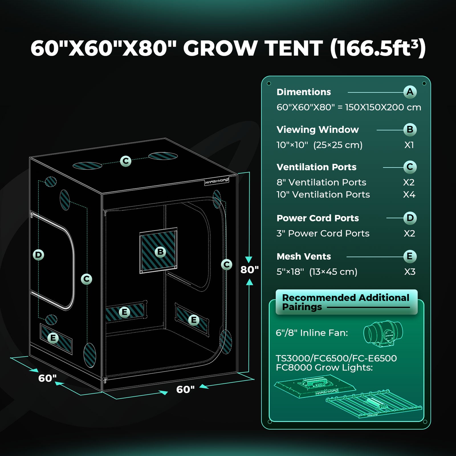 Mars Hydro TS3000 420W Growbox Komplettset 150x150x200 cm mit Bridgelux Full-Spectrum LED, 6 Zoll iFresh Abluftsystem, Aktivkohlefilter, Stofftöpfen und Grow-Zubehör