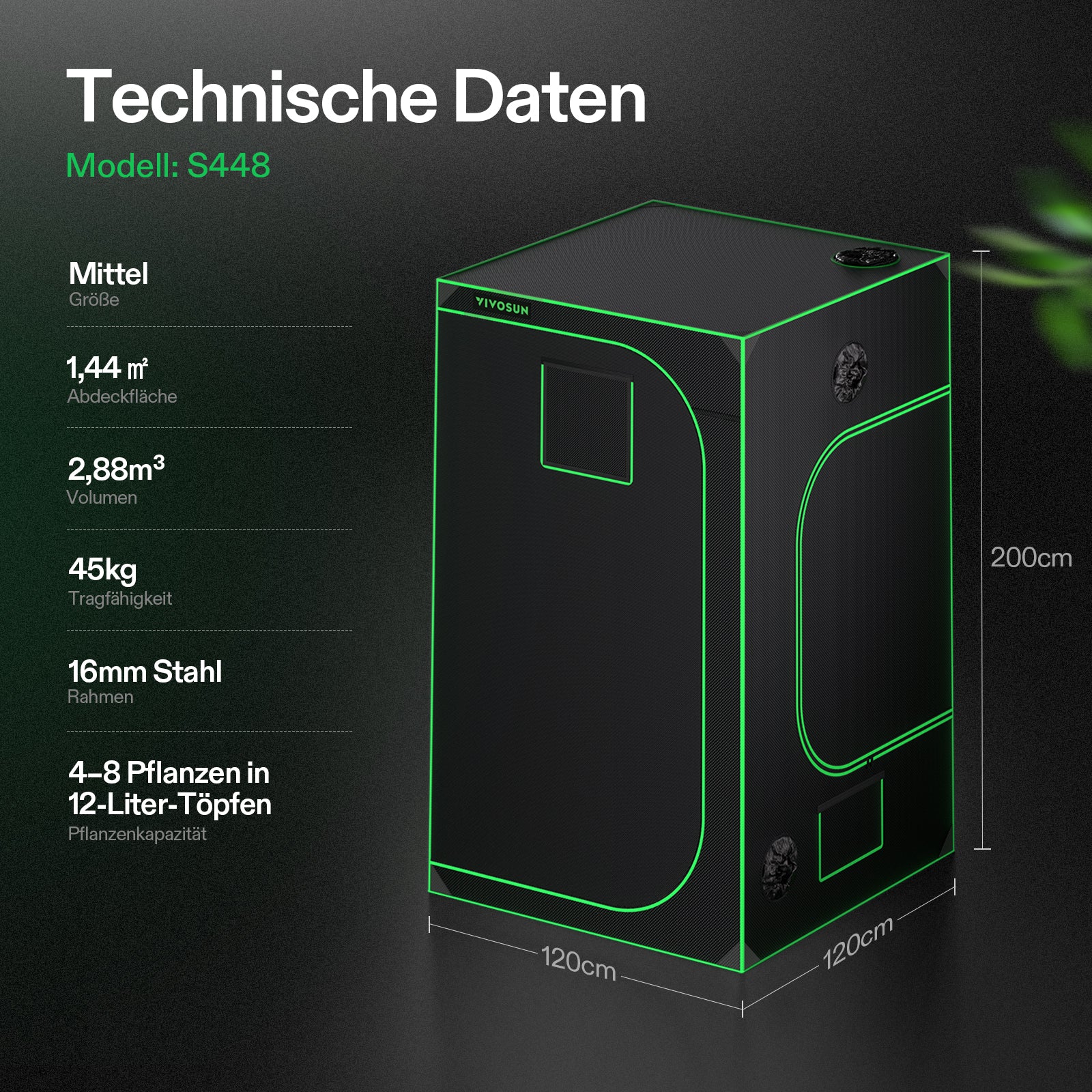 VIVOSUN Growbox Pro 120×120×200 cm – Indoor-Growzelt mit Sichtfenster & reflektierender 600D-Mylar-Beschichtung