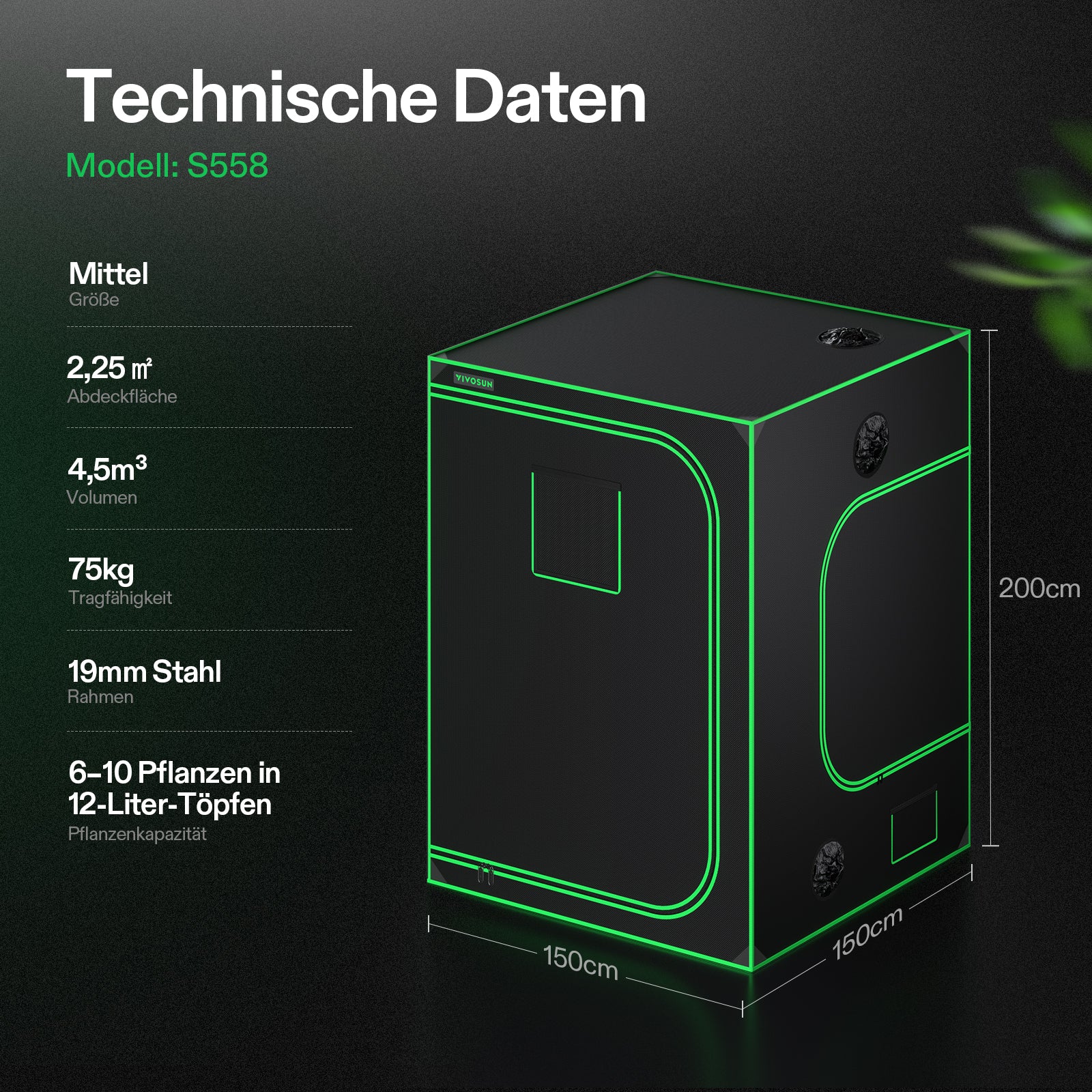 VIVOSUN 5×5 Mylar Grow Tent – Großes 150×150×200 cm professionelles Indoor-Growzelt mit reflektierender Mylar-Beschichtung