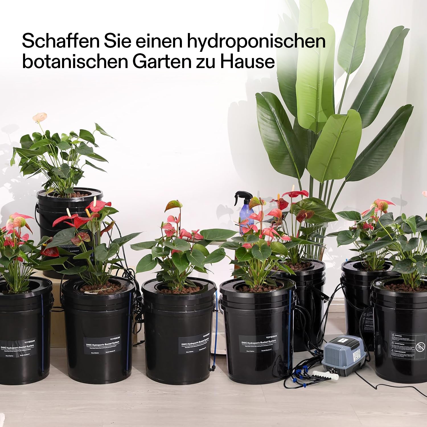 VIVOSUN 18,9 L DWC Hydroponik-System – 8 Eimer Komplett-Set mit Luftpumpe, Schläuchen & Ausströmersteinen