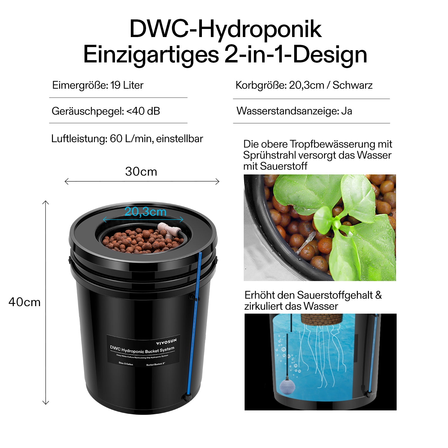 VIVOSUN 18,9 L DWC Hydroponik-System – 8 Eimer Komplett-Set mit Luftpumpe, Schläuchen & Ausströmersteinen