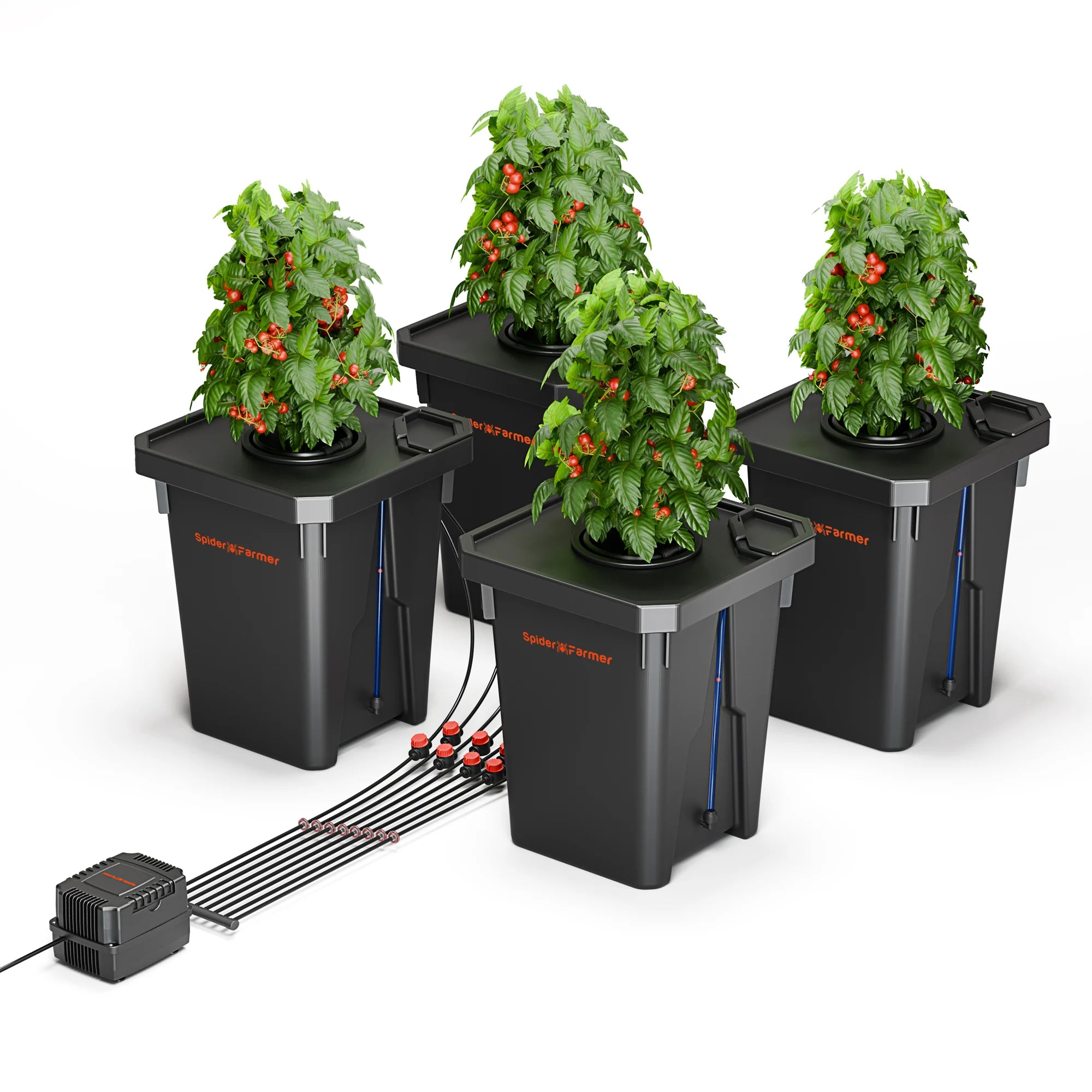 Spider Farmer DWC Hydroponik-System mit 4× 13 L Eimern, Top-Drip-Kit & Luftpumpe – Komplettset für Indoor Grow-Anbau