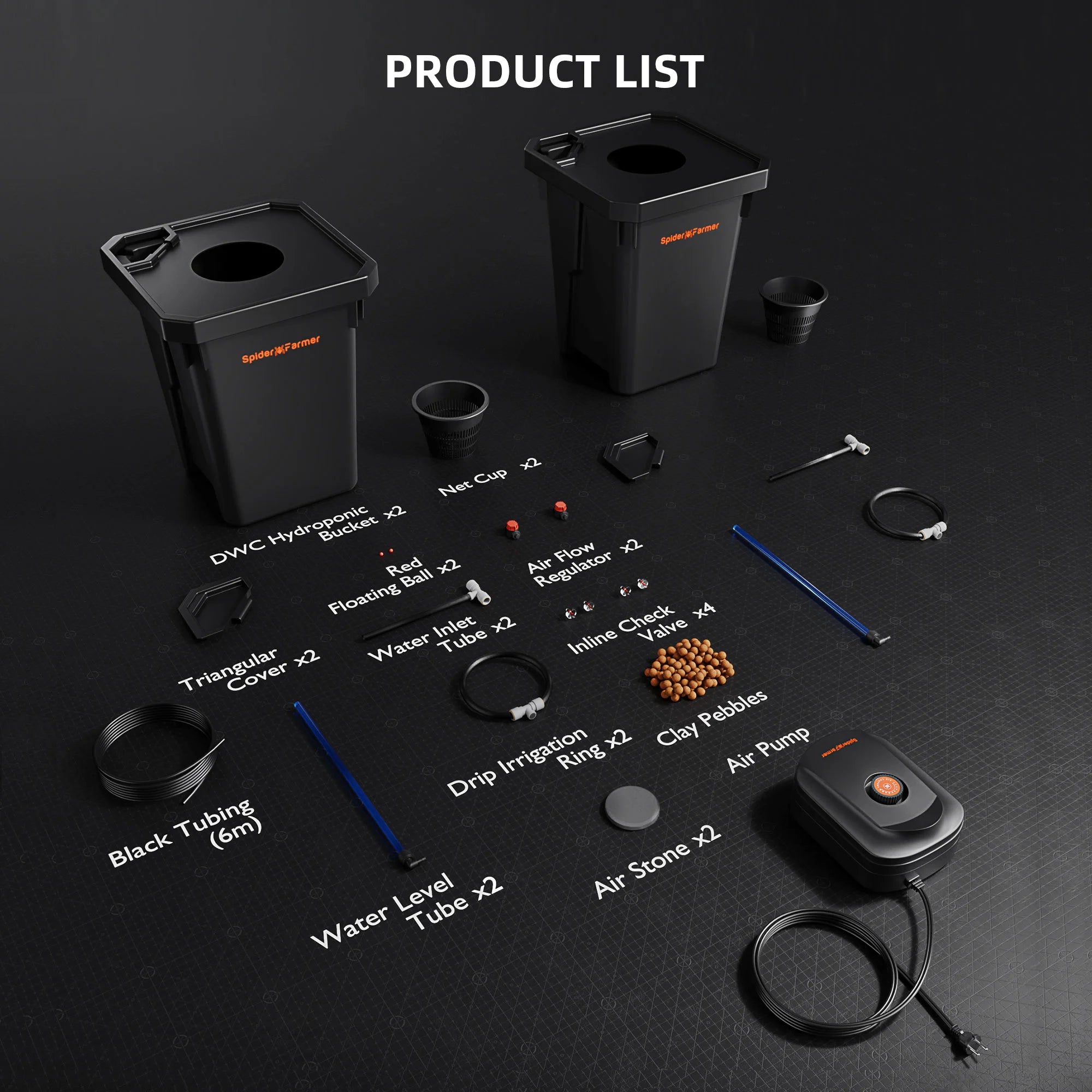 Spider Farmer DWC Hydroponik-System mit 2× 13 L Eimern & Top-Drip-Kit – Komplettset mit Luftpumpe für Indoor Pflanzenanbau