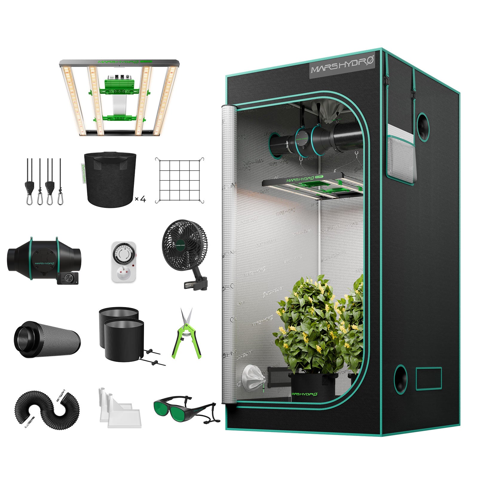 Mars Hydro FC 3000-EVO Growbox Komplettset mit 100×100 cm Zelt & 300W LED