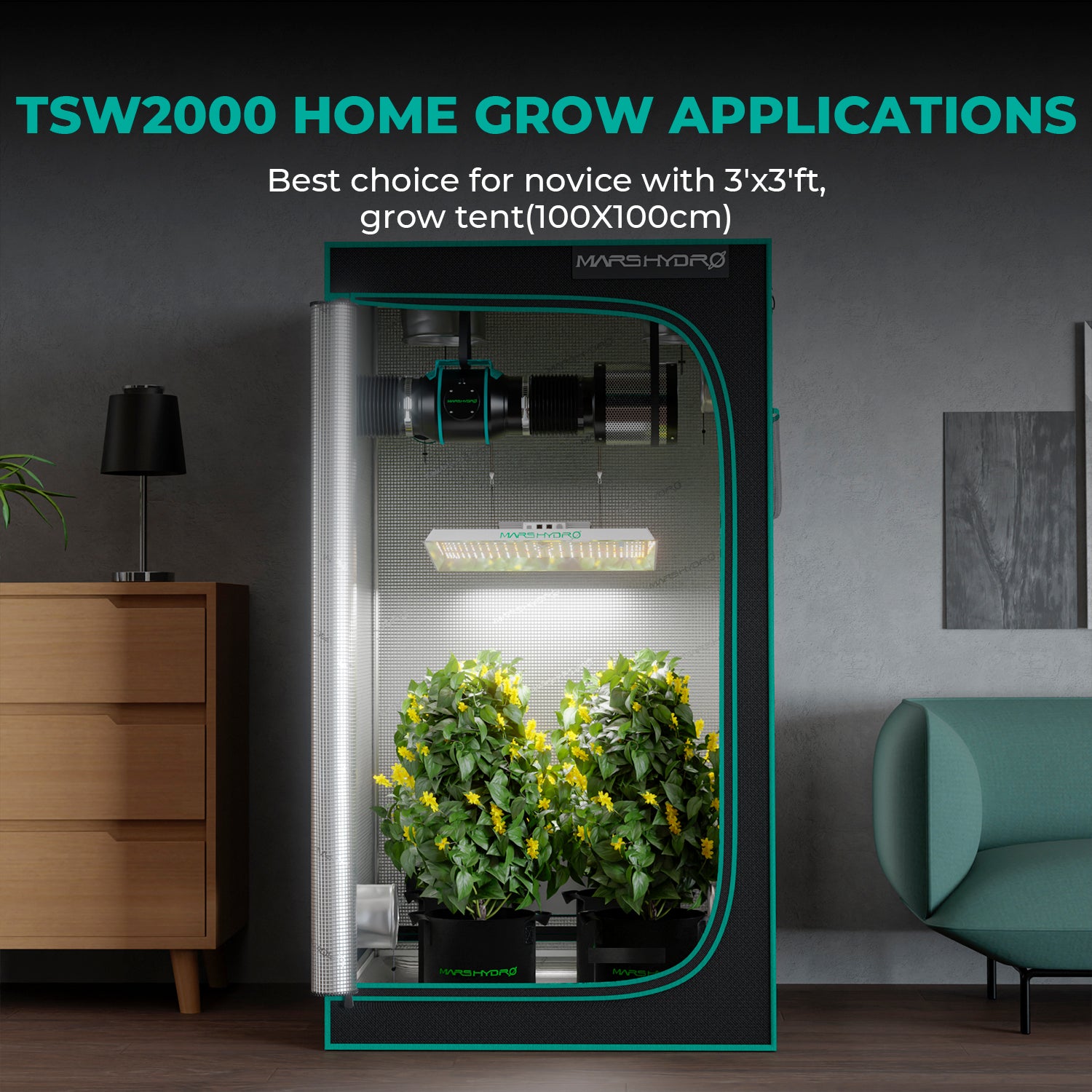 Mars Hydro TSW 2000 Growbox Komplettset mit 120×120 cm Zelt, 300 W LED & 6″ iFresh Belüftung