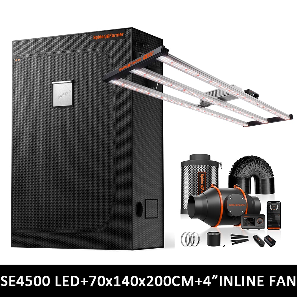 Spider Farmer Grow Tent Kit 70×140×200 cm mit SE4500 320W LED & 4″ Inline Ventilationssystem mit GGS Controller
