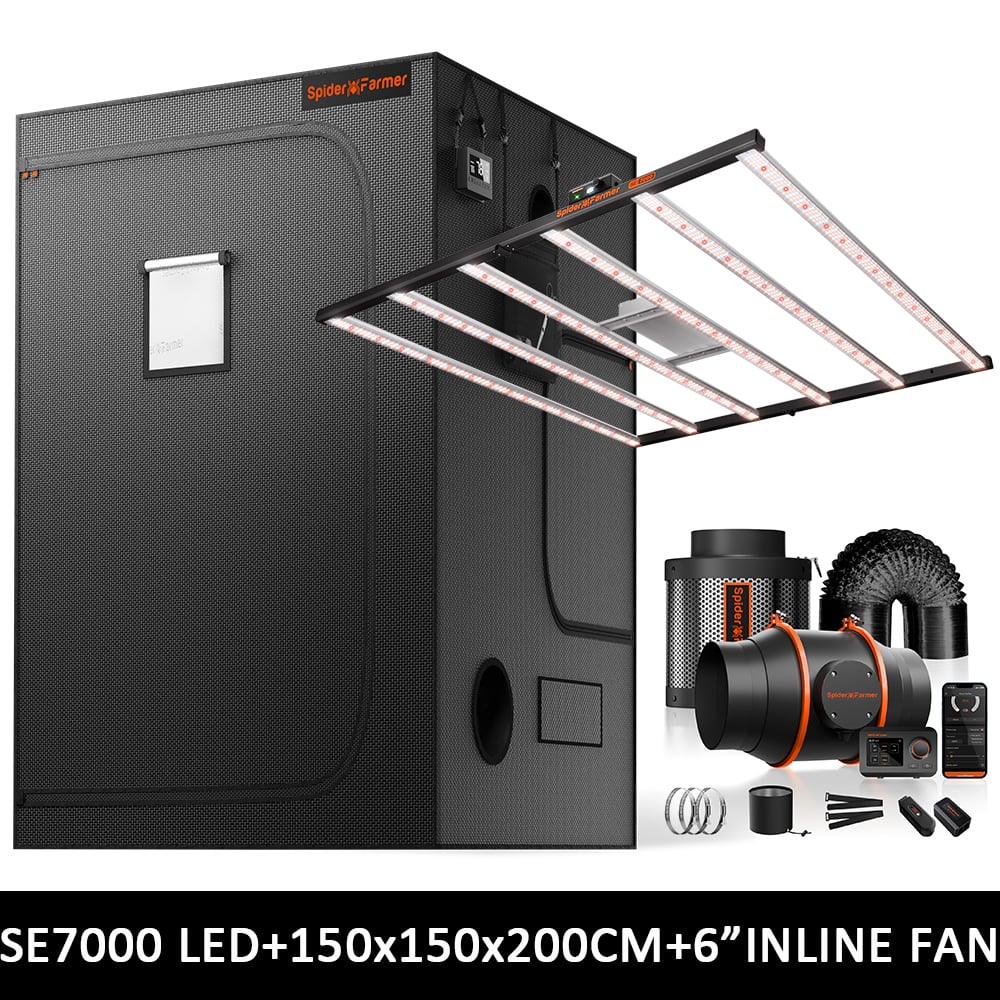 Spider Farmer Grow Tent Kit 150×150×200 cm mit SE7000 730W LED & 6″ Inline Ventilationssystem mit GGS Controller