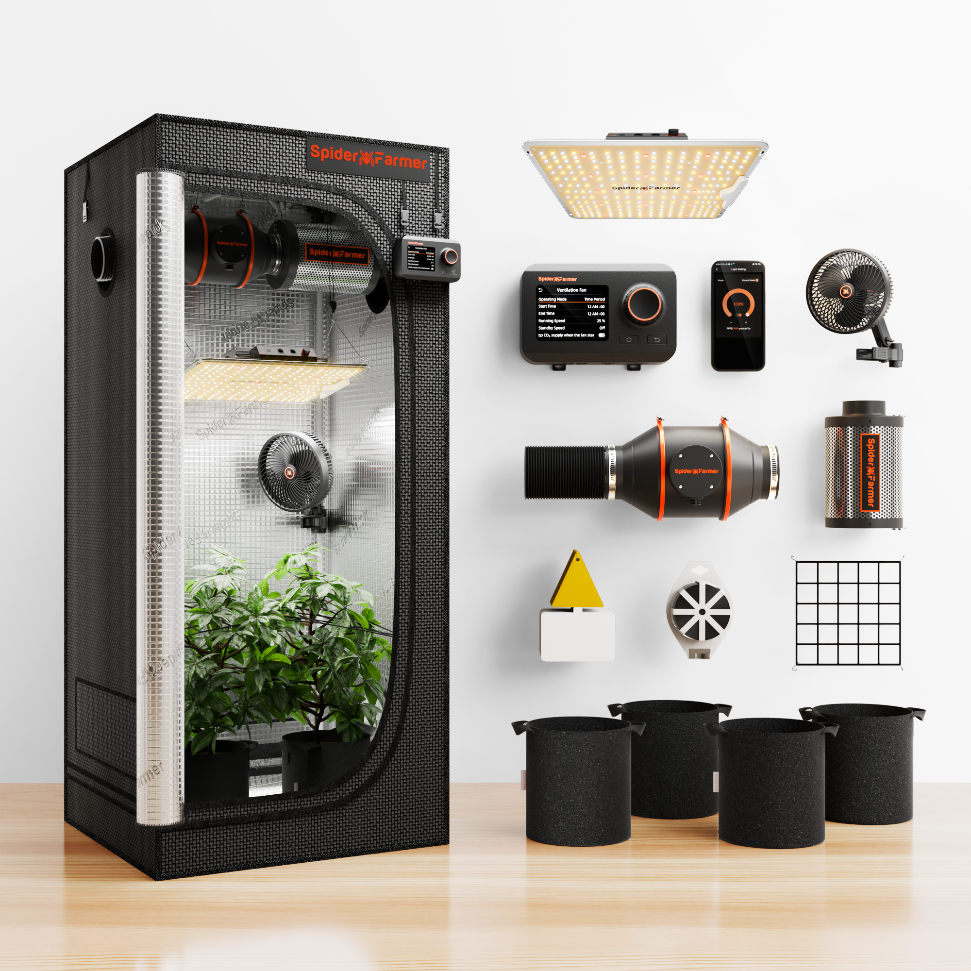 Spider Farmer SF1000 Growbox Komplettset 70x70x160 cm mit GGS