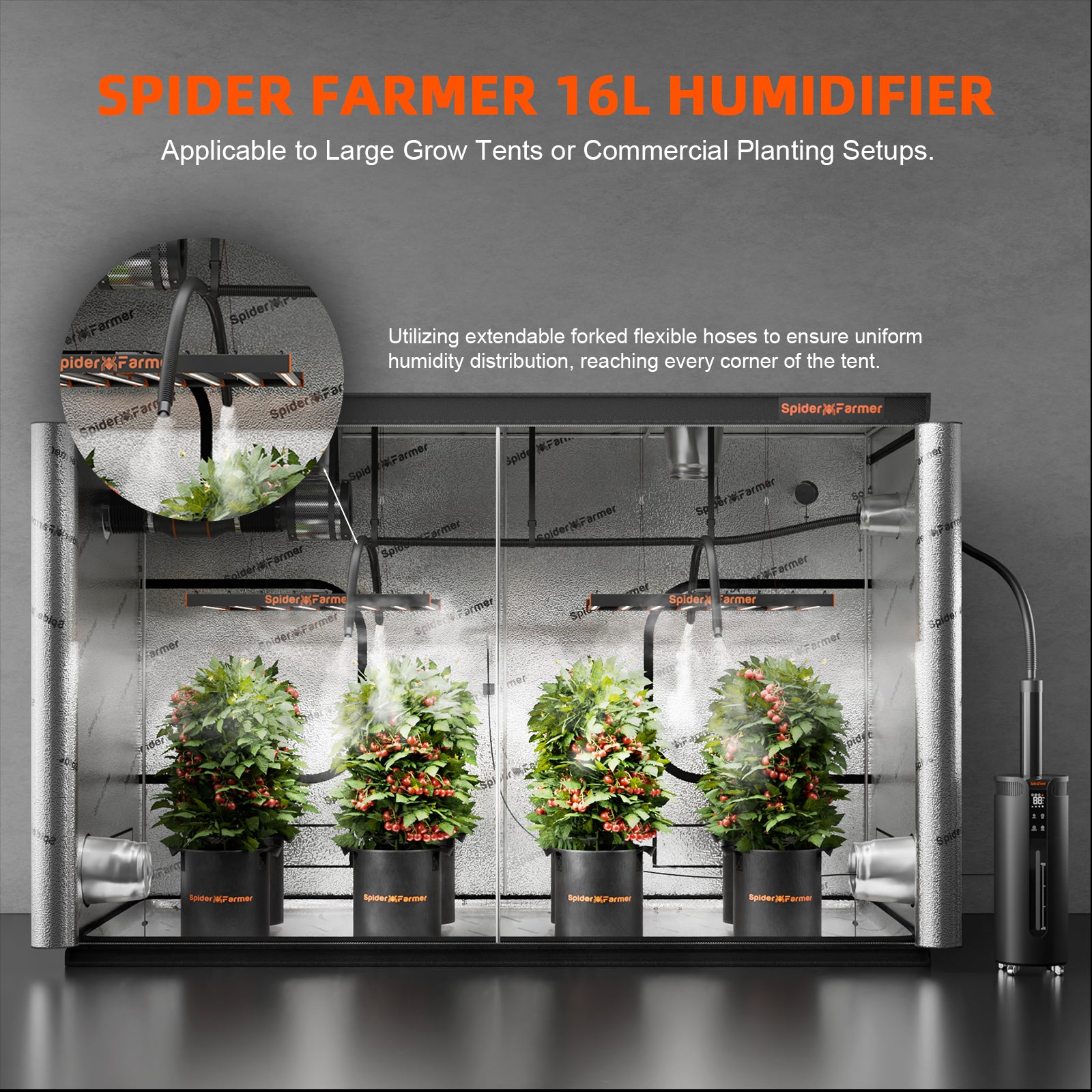Spider Farmer 16 L Luftbefeuchter mit Sensor – leiser Ultraschall-Nebler für große Growzelte