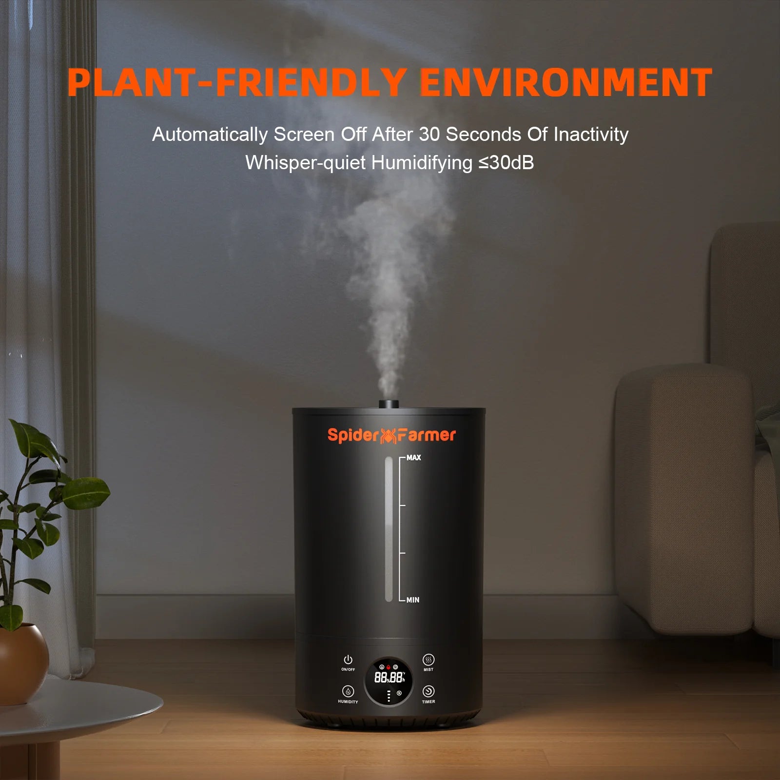 Spider Farmer 6L Ultraschall-Luftbefeuchter mit Feuchtigkeits- & Temperatursensor für Indoor-Growzelte