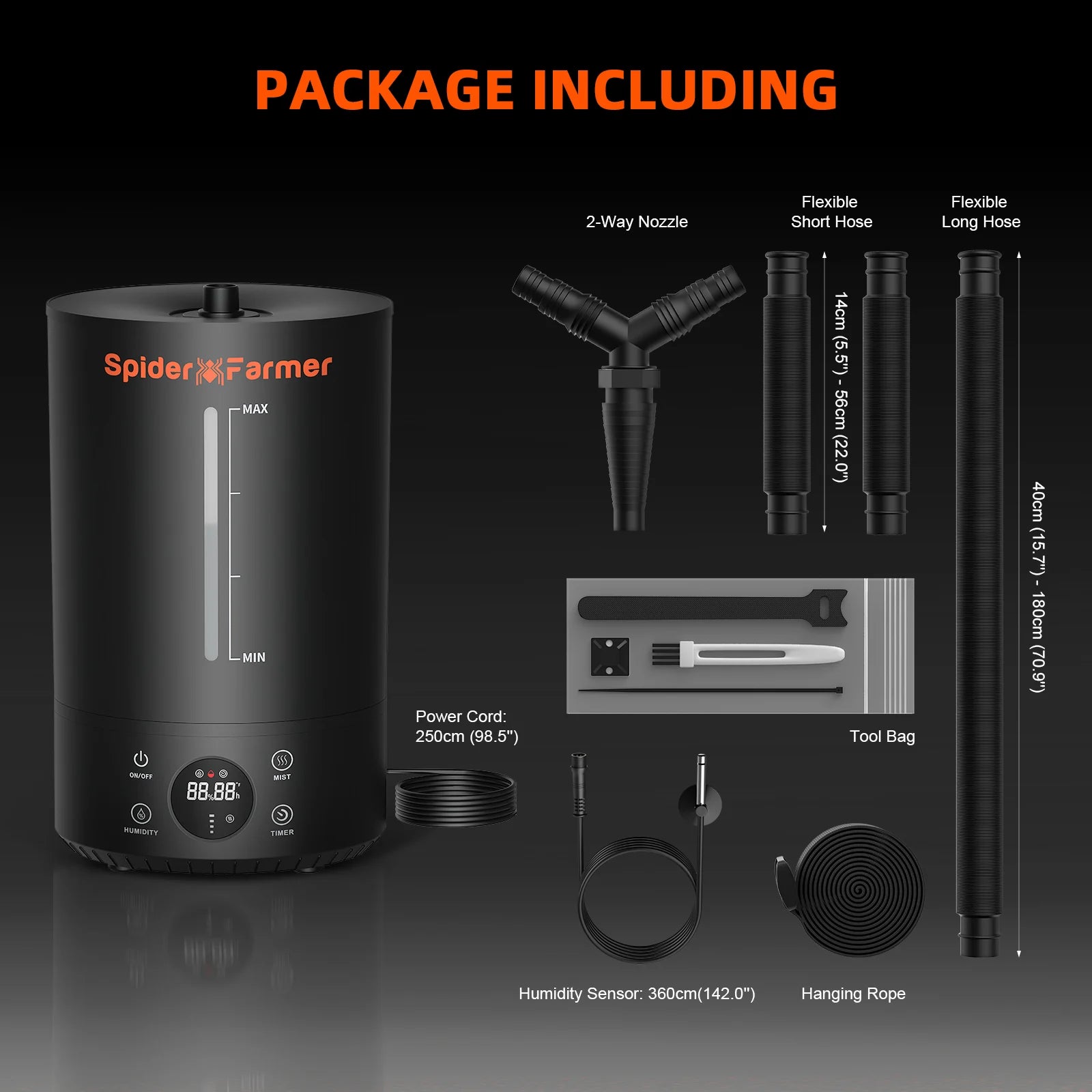 Spider Farmer 6L Ultraschall-Luftbefeuchter mit Feuchtigkeits- & Temperatursensor für Indoor-Growzelte