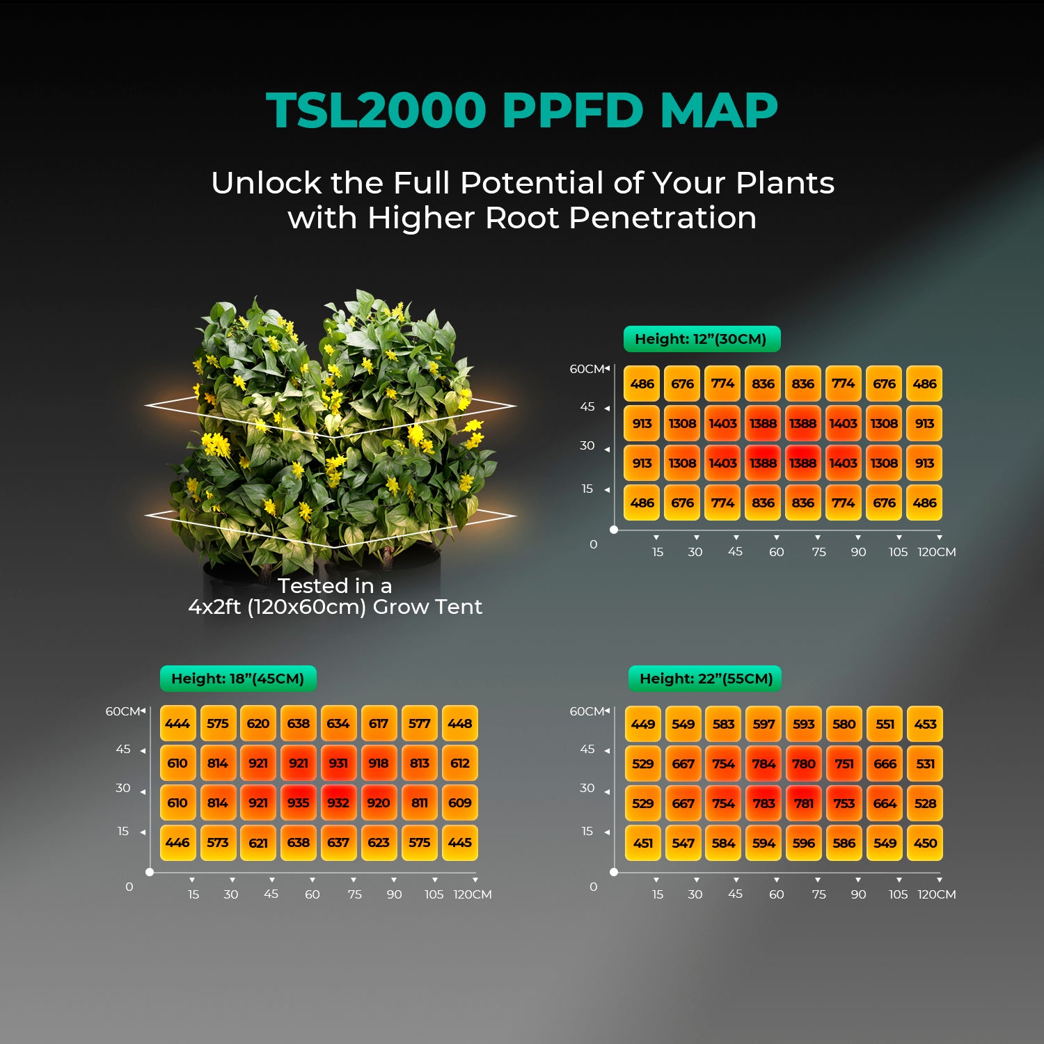 Mars Hydro TSL 2000 LED Grow Lampe Vollspektrum 300W mit dimmbarer Beleuchtung, energieeffizientem Design und passiver Kühlung für Indoor-Gärten