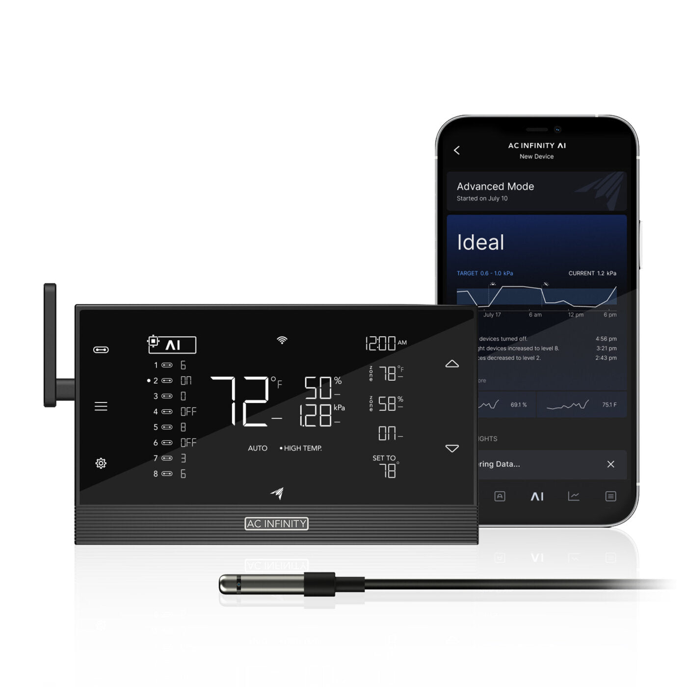 AC Infinity CONTROLLER AI+ CTR89Q KI Umweltcontroller für bis zu 8 Geräte mit Dual-Zonen VPD Temperatur Luftfeuchtigkeit Bluetooth Wi-Fi und UIS Smart Control