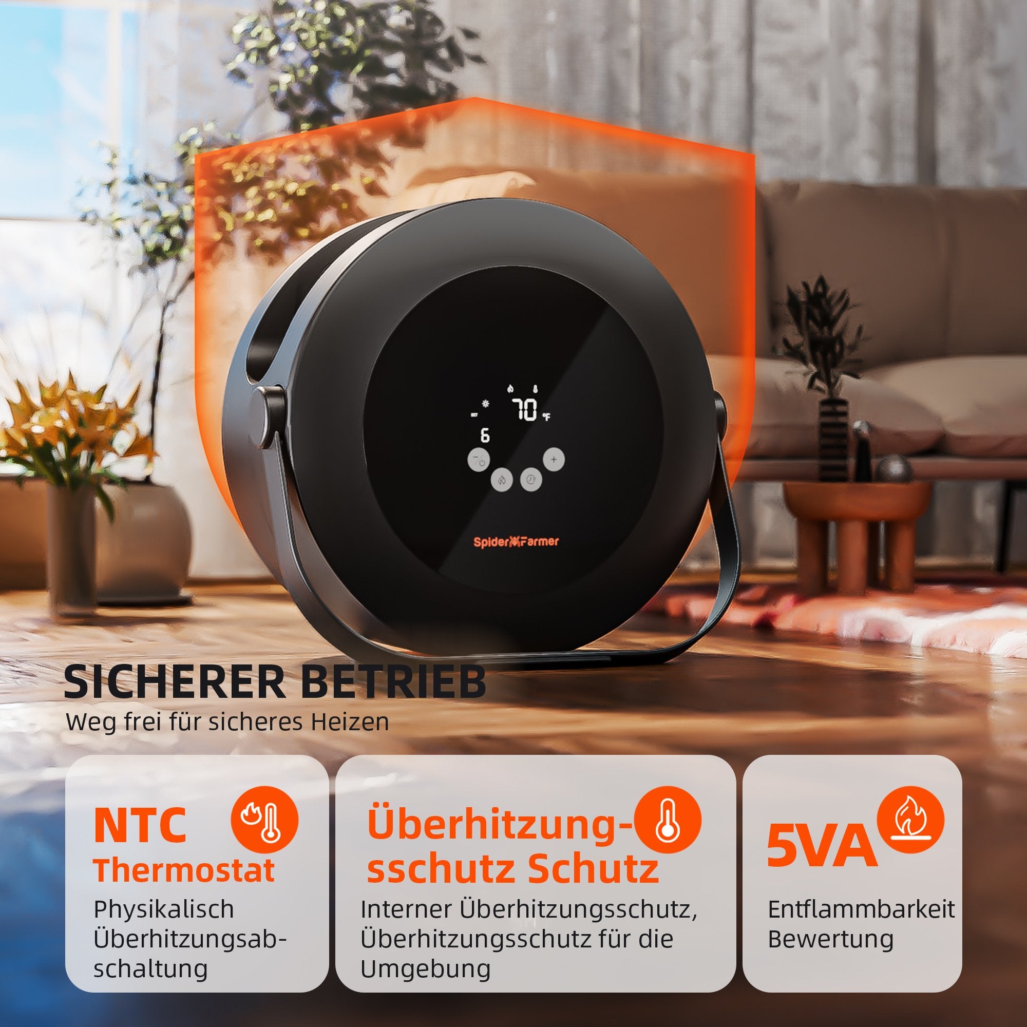 Spider Farmer Indoor Heater – Heizlüfter mit 4 Modi, Tag-/Nacht-Sensoren & 24h-Timer für Growzelte