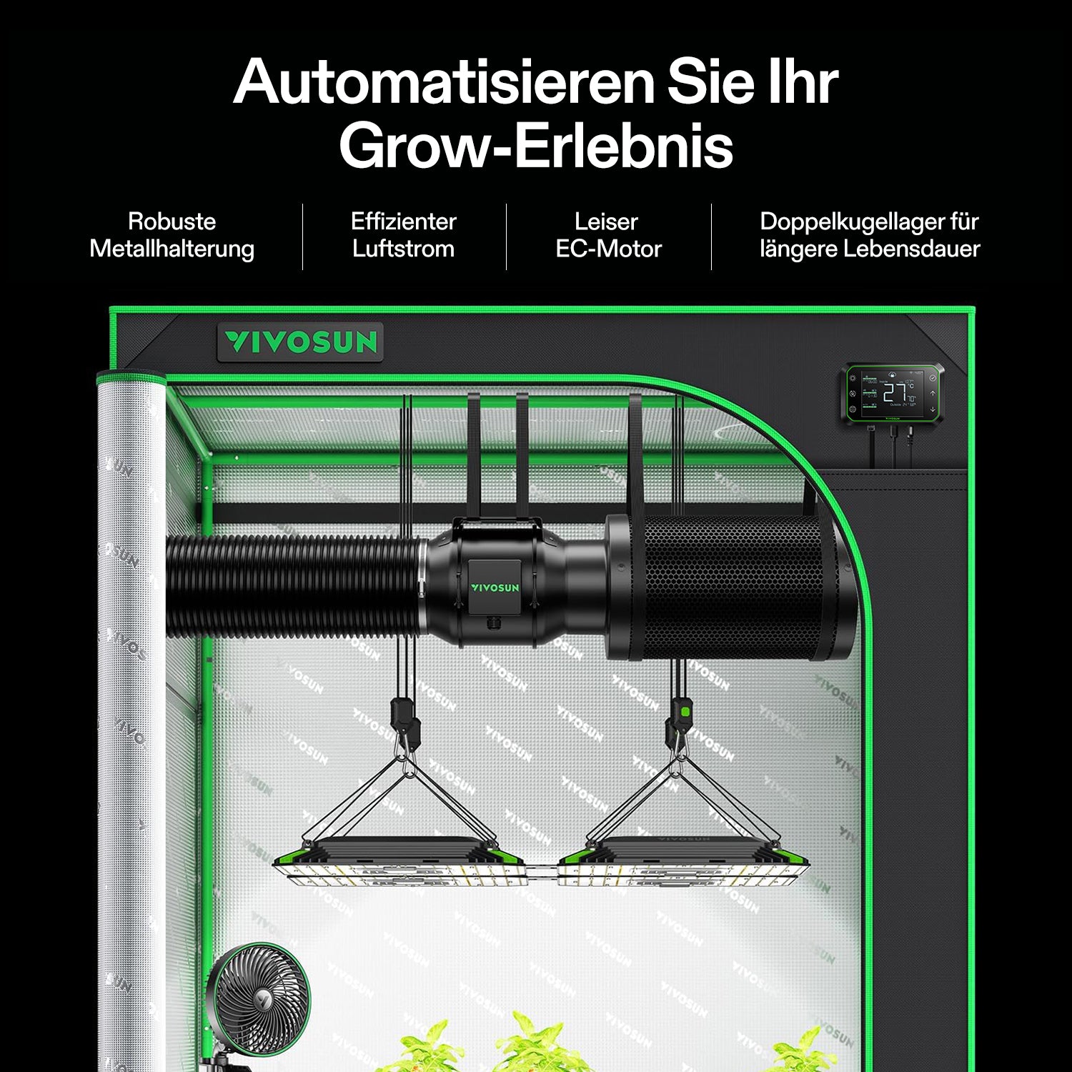 VIVOSUN AeroZesh G6 Inline Fan Combo – 6" EC-Lüfter mit GrowHub E42A Smart Controller
