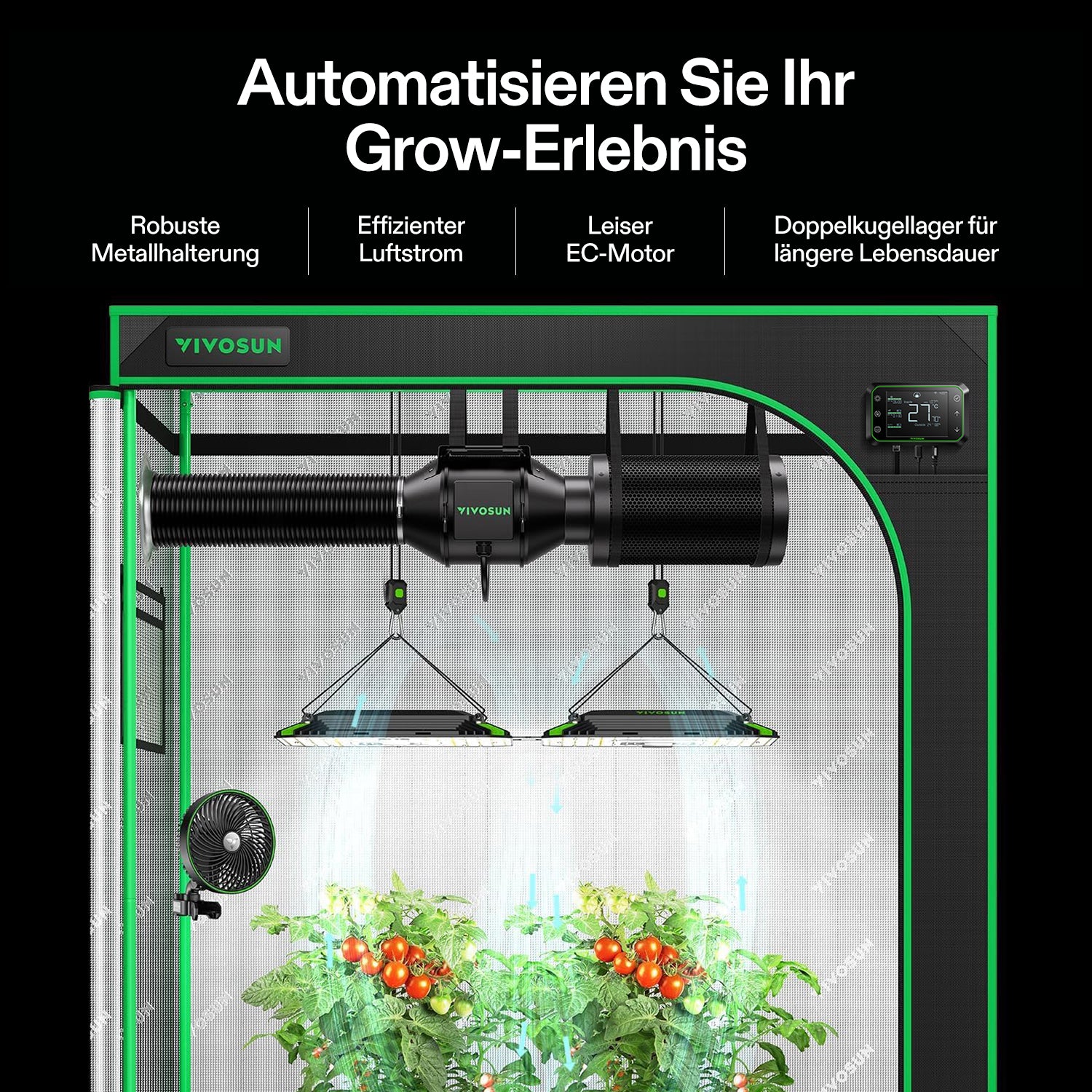 VIVOSUN AeroZesh G4 Inline Fan Combo – Smart EC-Rohrventilator mit GrowHub E42A Controller
