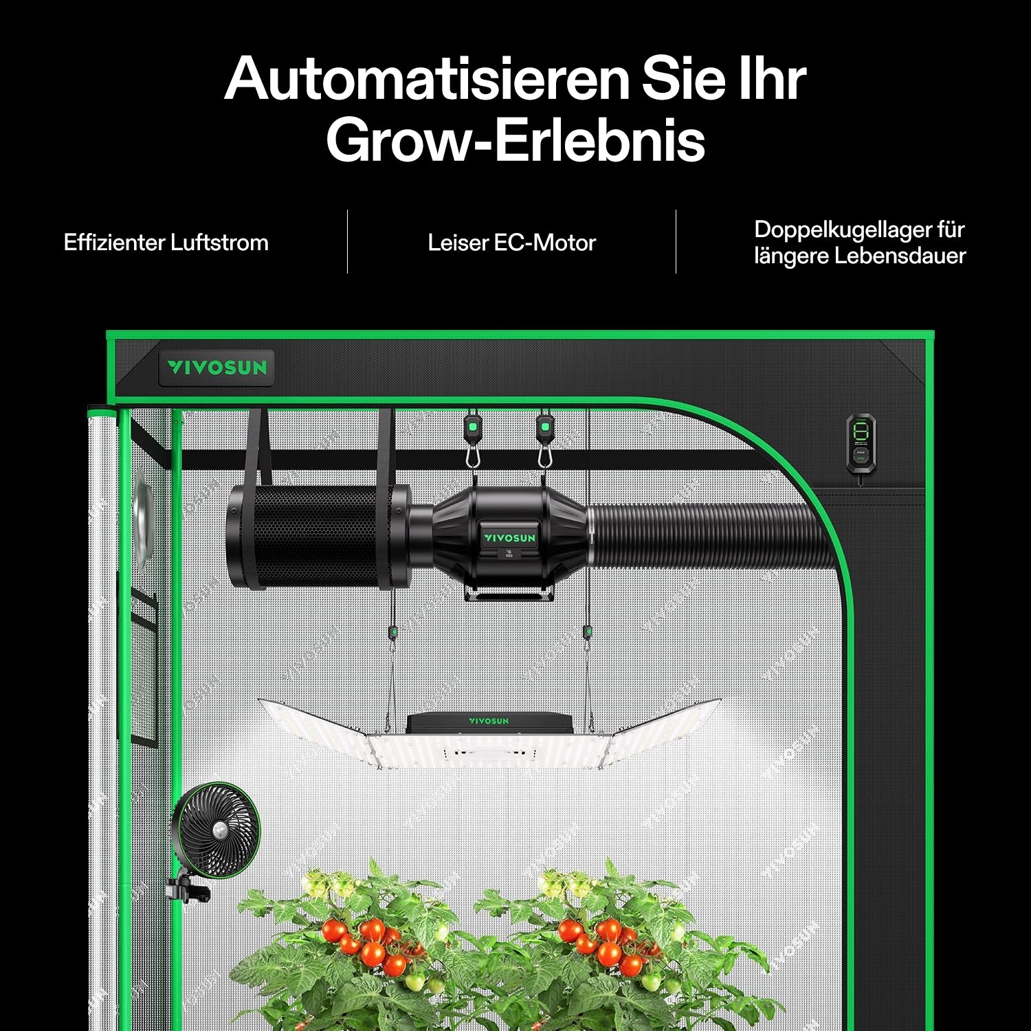 VIVOSUN Smartes Abluftset 10 cm – AeroZesh T4 EC-Rohrventilator mit E12-Geschwindigkeitsregler, Aktivkohlefilter und Lüftungsschlauch
