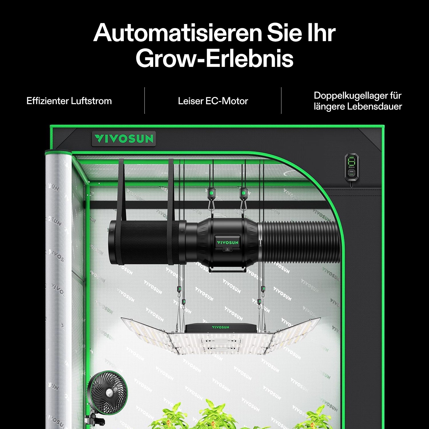 VIVOSUN Smartes Abluftset 15 cm – AeroZesh T6 EC-Rohrventilator mit E12-Geschwindigkeitsregler, Aktivkohlefilter und Lüftungsschlauch
