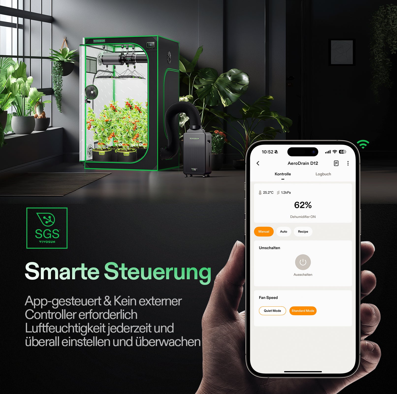 VIVOSUN AeroDrain D12 smarter Luftentfeuchter für Growzelt – bis 12 L/Tag, 2 L Tank, App-steuerbar
