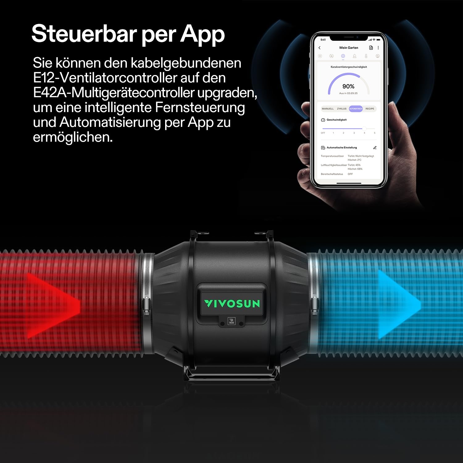 VIVOSUN Smartes Abluftset 15 cm – AeroZesh T6 EC-Rohrventilator mit E12-Geschwindigkeitsregler, Aktivkohlefilter und Lüftungsschlauch
