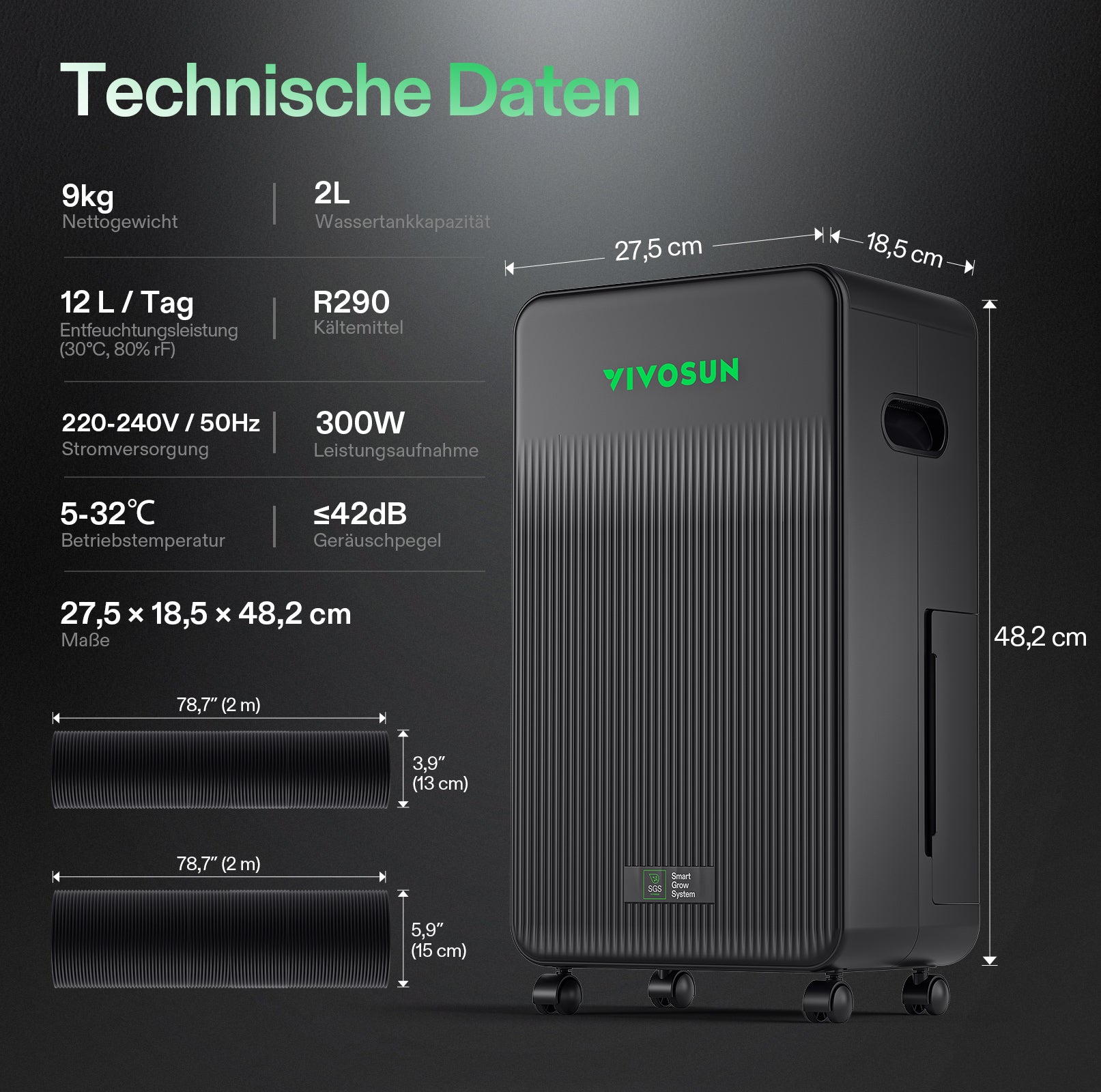 VIVOSUN AeroDrain D12 smarter Luftentfeuchter für Growzelt – bis 12 L/Tag, 2 L Tank, App-steuerbar
