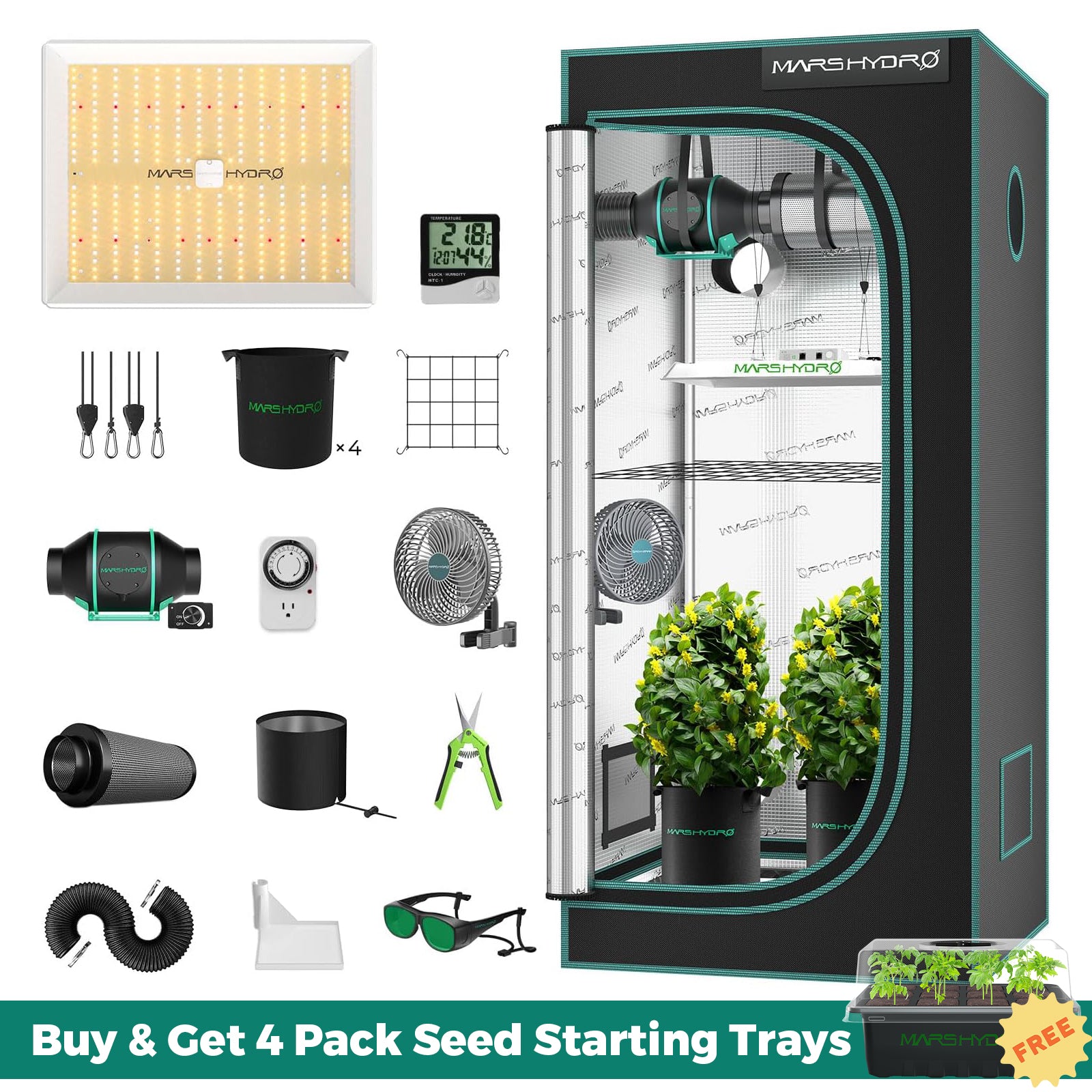Mars Hydro TS 1000 Growbox Komplettset mit 80×80 cm Zelt & 150W LED für 1–3 Pflanzen
