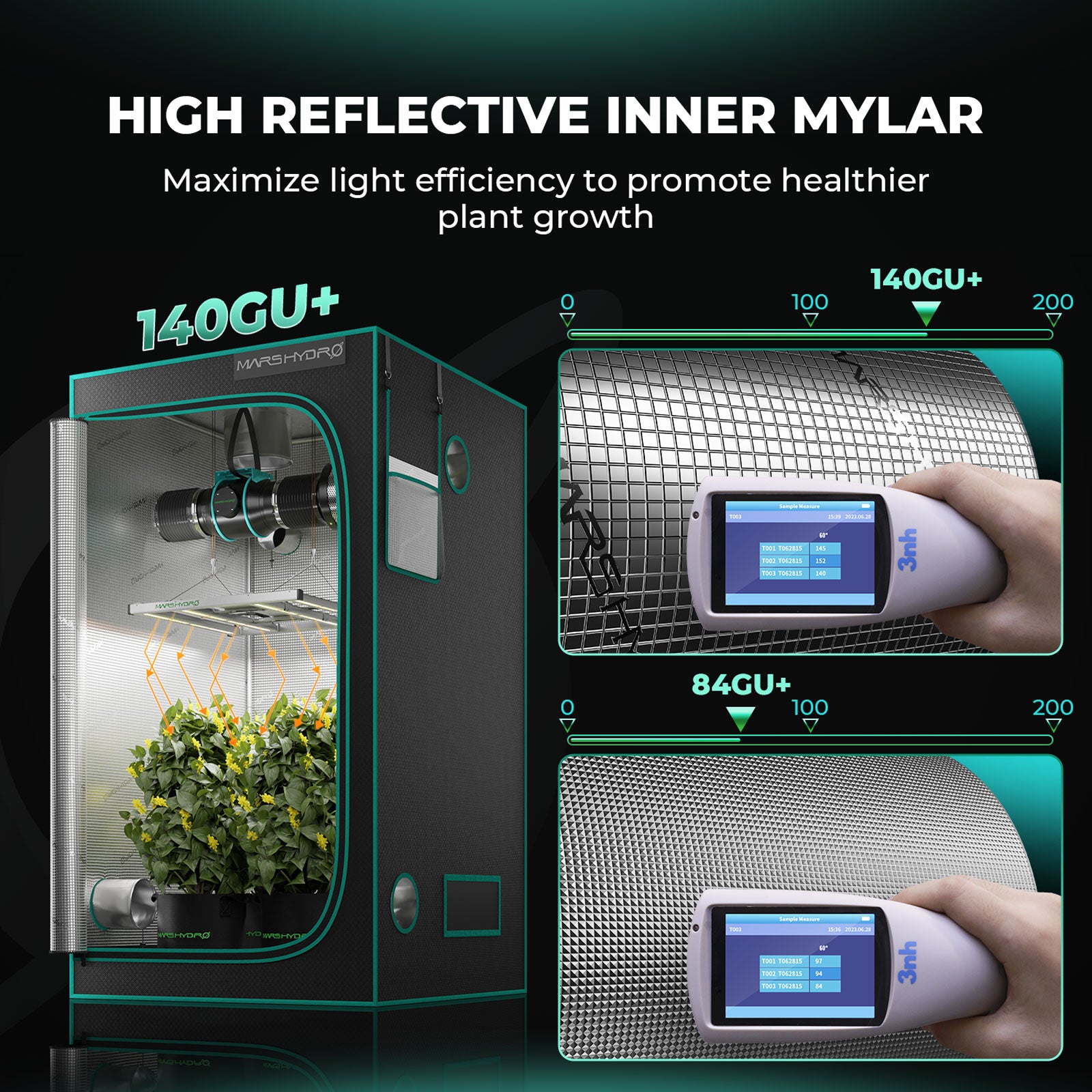 Mars Hydro 70×70×160 cm Growzelt – Indoor Growbox für 1–3 Pflanzen, lichtdicht & reflektierend