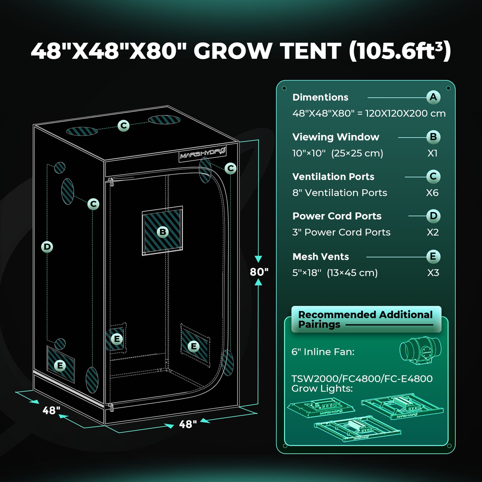 Mars Hydro TSW2000 300W Growbox Komplettset 120x120x200 cm mit Bridgelux Full-Spectrum LED, 6 Zoll Abluftsystem, Aktivkohlefilter, 6 Zoll Clip Fan und Grow-Zubehör