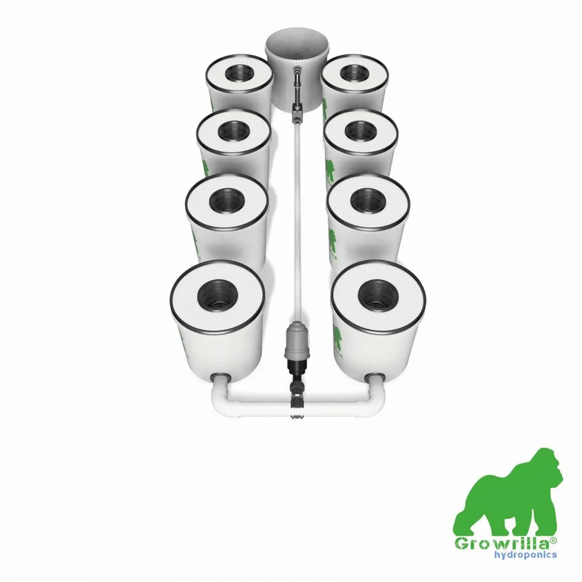 Growrilla Hydroponics RDWC PRO System mit 8 Töpfen, recirculating Deep Water Culture Setup mit Pumpe und Belüftung für professionellen Pflanzenanbau