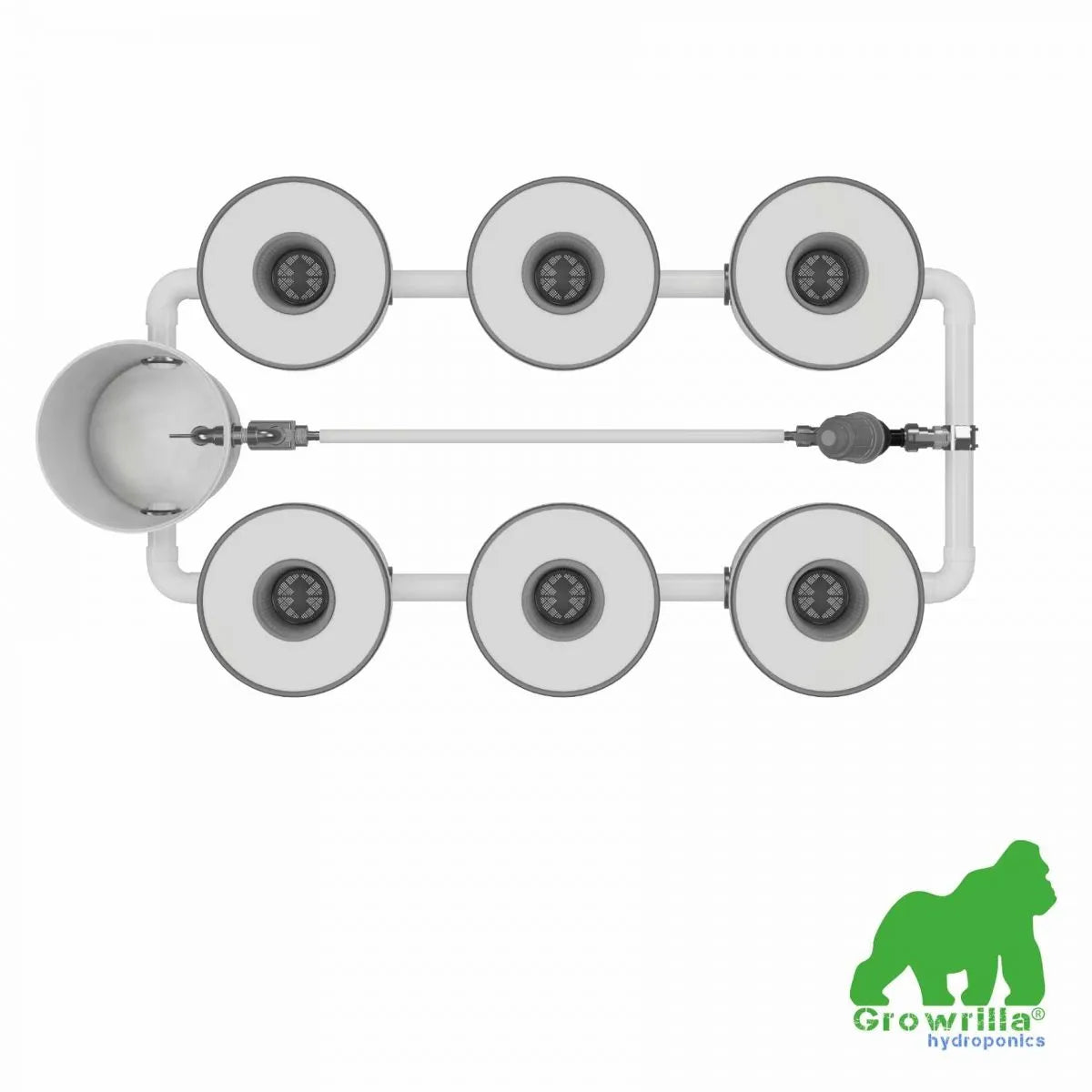 Growrilla Hydroponics RDWC PRO System mit 6 Töpfen, recirculating Deep Water Culture Setup mit Pumpe und Belüftung für professionellen Pflanzenanbau