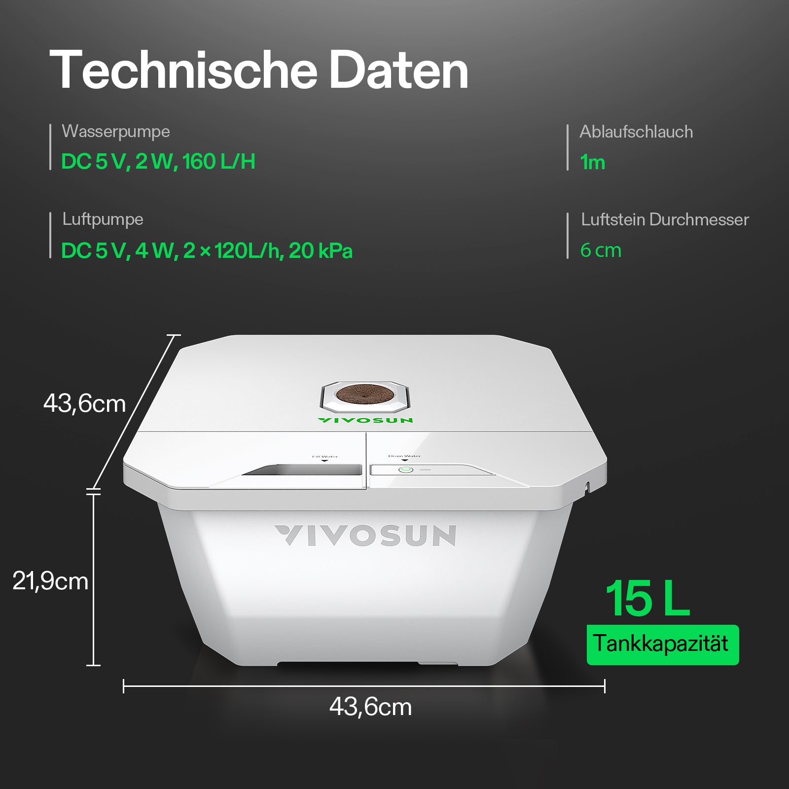 VIVOSUN DWC Hydroponik-Set – 20 L Tiefwasser-Kultursystem für Anfänger und Profis
